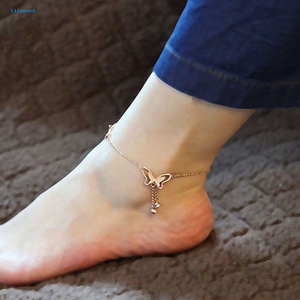 Lilyscent Wanita Fashion Barefoot Sandal Pantai Kaki Rantai Kupu-Kupu Pesona Gelang Kaki Gelang Hadiah