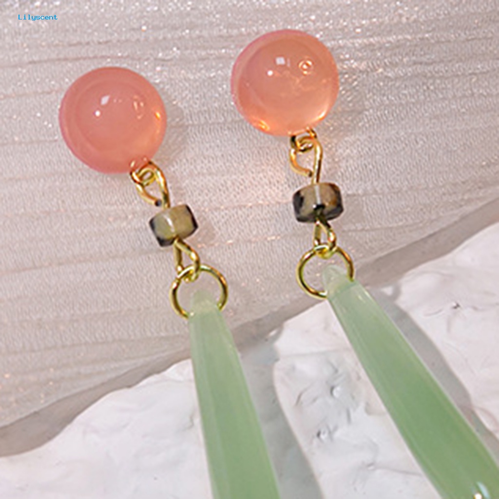 Lilyscent 1pasang Ringan Wanita Anting Perhiasan Aksesoris Merah Faux Jade Bead Stud Earrings Mulia