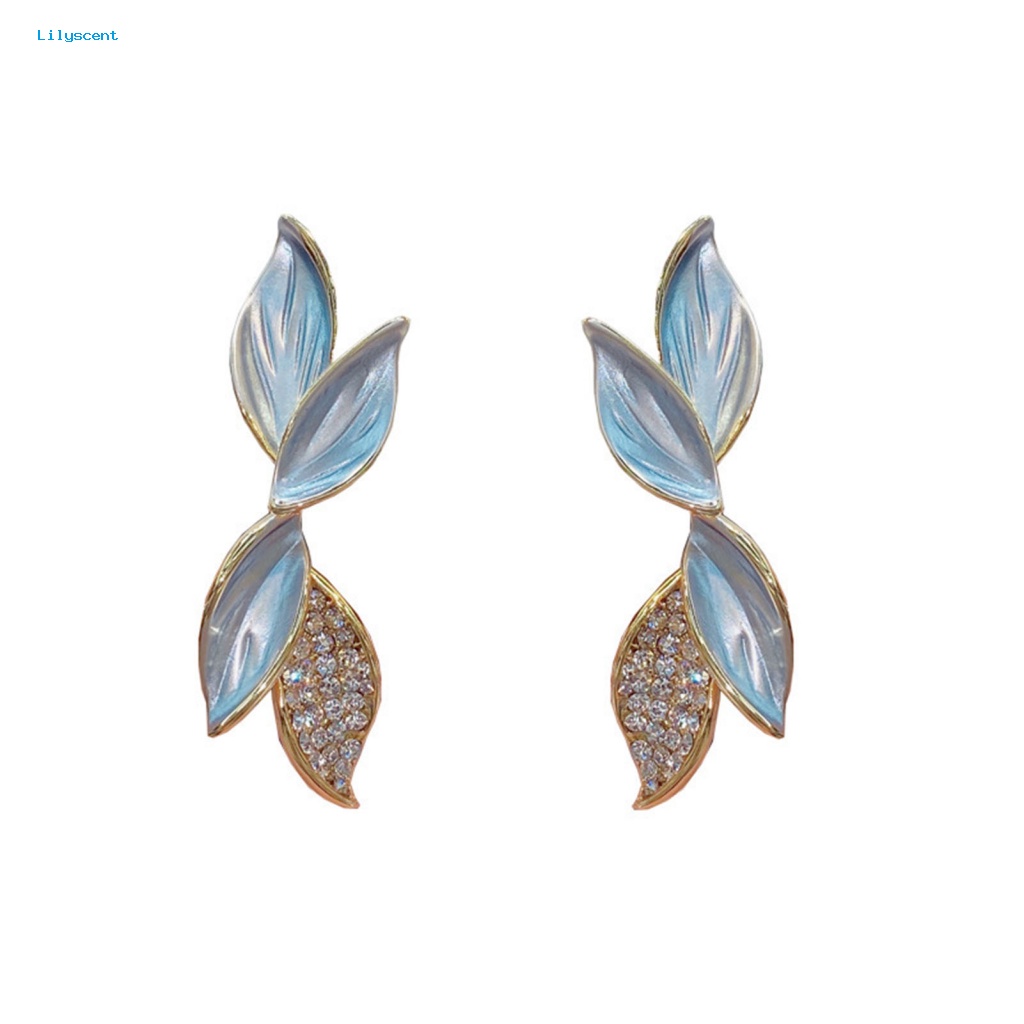 Lilyscent 1pasang Anting High-end Aksesoris Kostum Ringan Tahan Lama Ear Studs Leaves Shape