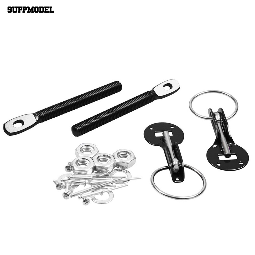 Suppmodel 2set Kait Bonnet Hitam Untuk Mobil Pin Bonnet Lock Aluminium Alloy Heavy-duty