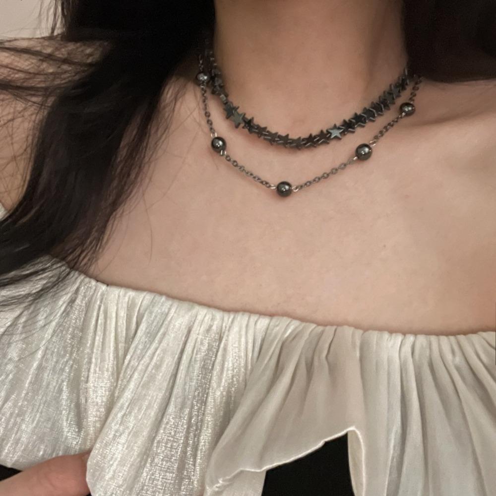 Mxbeauty Wanita Kalung Elegan Peri Kreatif Pentagram Bintang Tidak Teratur Manik Double Layer Choker