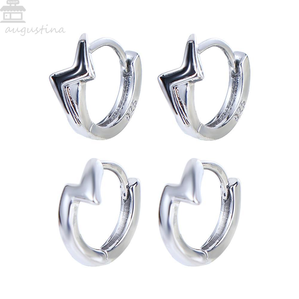 Agustina Pria Hoop Earrings Hadiah Kepribadian Wanita Punk Street Wear Perak Plat Pria Aksesoris