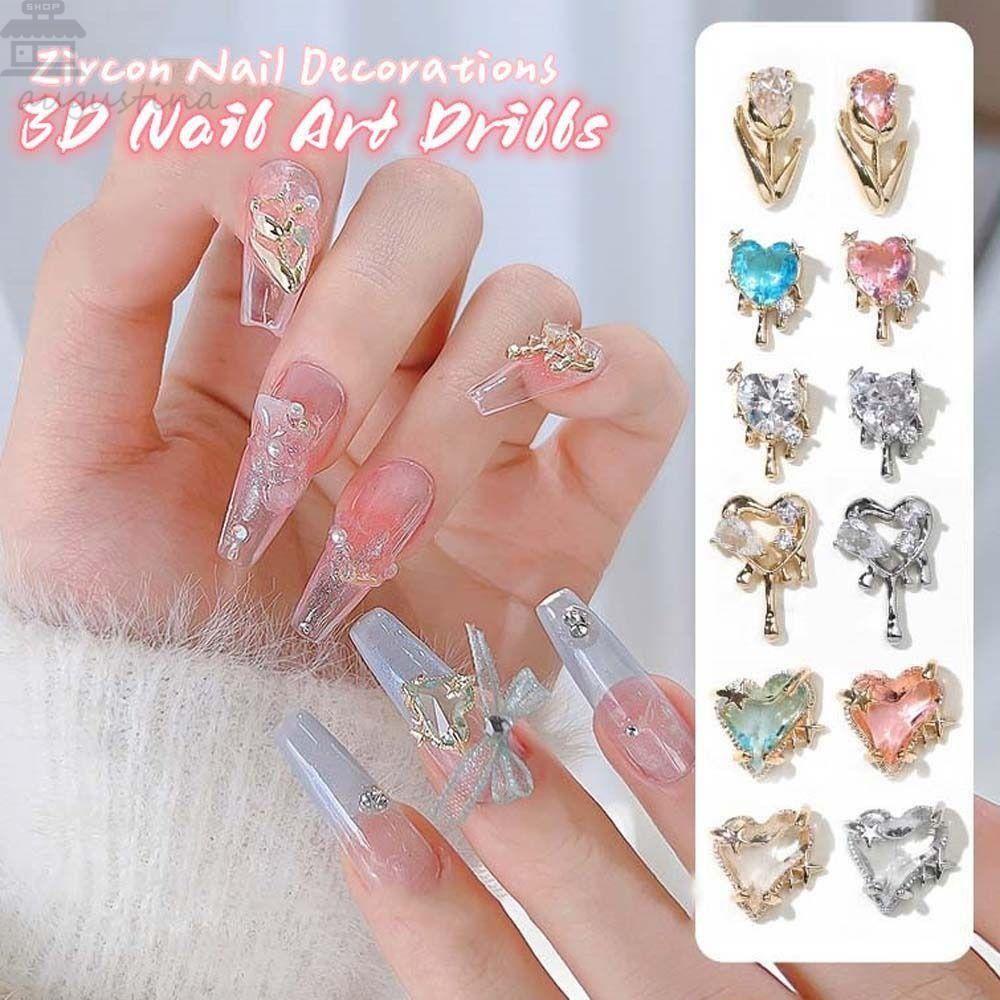 Agustina Jantung Kuku Berlian Buatan Wanita Fashion Cinta Hati Zirkon Pesona Kuku Manikur Aksesoris Nail Art Rantai 3D Nail Art Drills