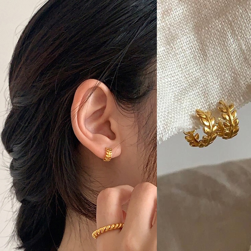 Roselife Vintage 14K Emas Cinta Hati Geometris Chunky Hoop Earrings Untuk Wanita Gadis Elegan Kiri Lingkaran Bulat Anting-Anting Fashion Telinga Perhiasan Aksesoris 1pasang