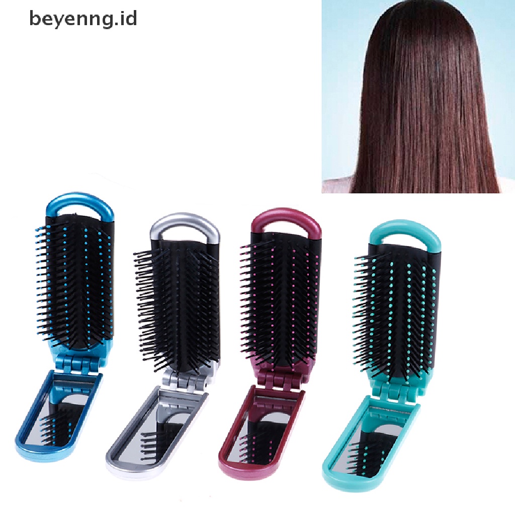 Beyen Sikat Rambut Lipat Dengan Cermin compact pocket size travel car Dompet Tas Hadiah ID