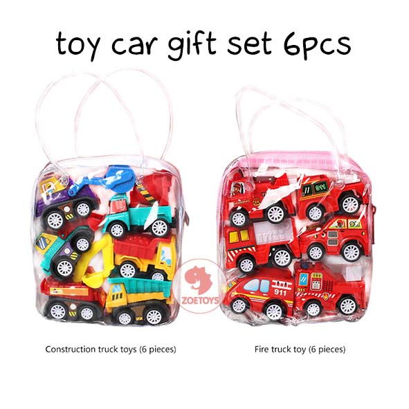 Zoetoys Toy Car Gift Set 6 pcs | Children Model Mini Vehicle Construction Fire Truck Pull Back Car | Mainan Edukasi Anak