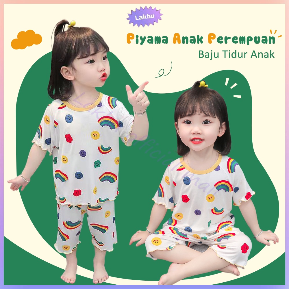 Lakhu Piyama Rainbow Rib Lucu Anak Perempuan/ Piyama Anak/ Bayi Perempuan Baju Tidur