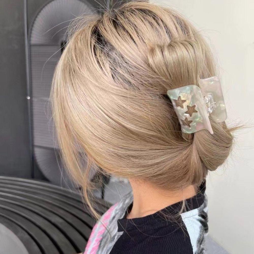 AUGUSTINA Bintang Rambut Cakar Berongga Geometris Sederhana Hiu Klip Untuk Y2k Gadis Hiasan Kepala Ponytail Holder Temperamen Untuk Wanita Women Hair Clips