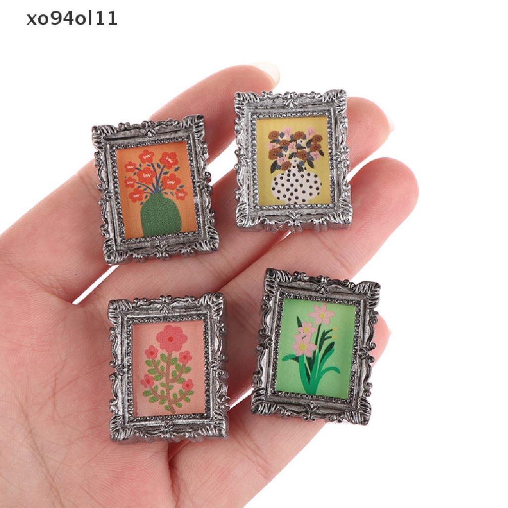 Xo 2pcs Miniatur Rumah Boneka Mini1: 12bingkai Manny Antik Bingkai Oil Pager OL