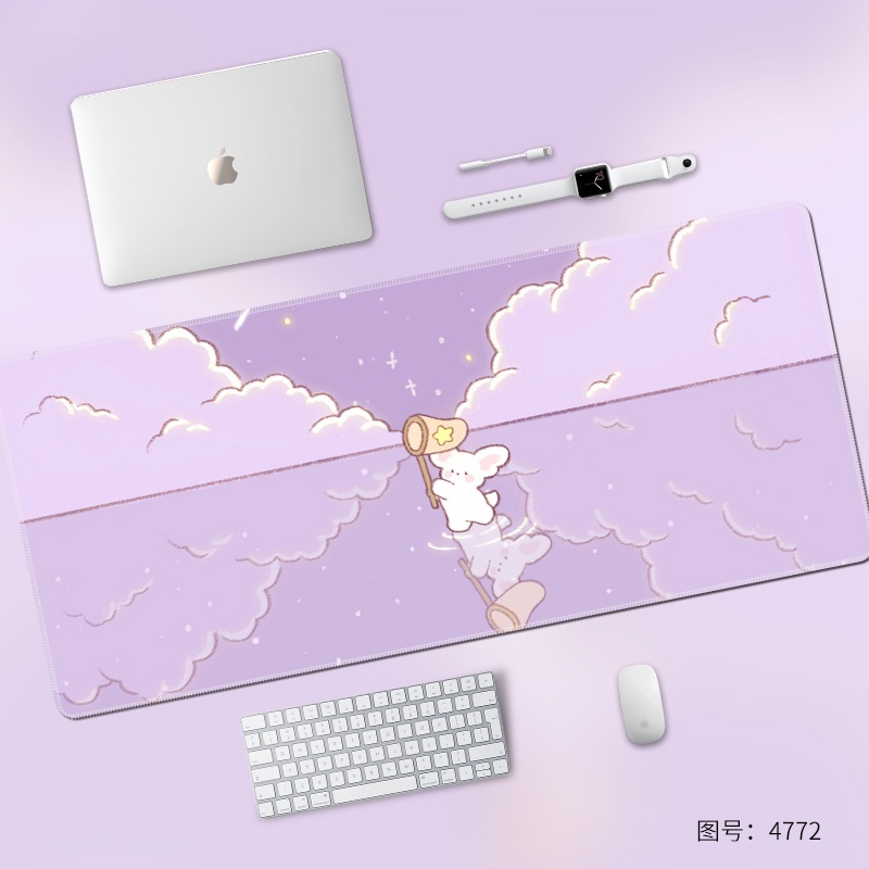 [23Gaya] 800x300mm Kartun Beruang Kelinci Pemandangan Mousepad Kawaii Lucu Gaming Mouse Pad Karet Fashion Besar Laptop Notebook Meja Tikar Aksesoris Kantor