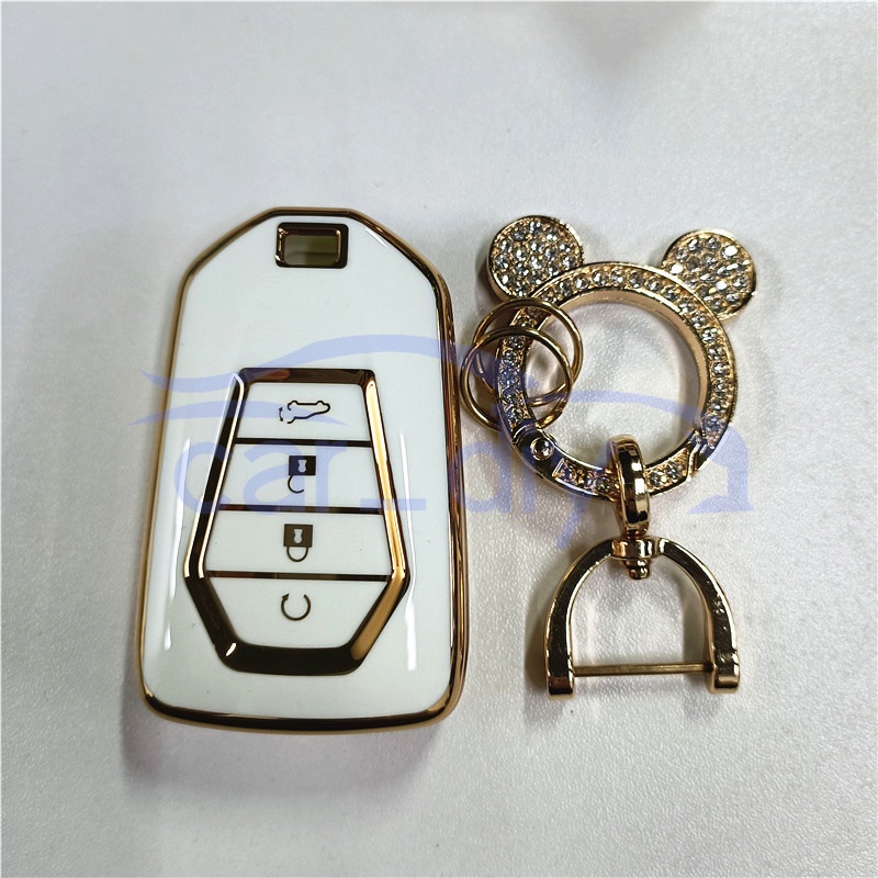 Tpu Key Case Cover Remote Mobil Fob Dengan Gantungan Kunci Untuk Isuzu New DMAX D-MAX MUX MU-X Luxury Gold Edge Edition Pelindung Shell