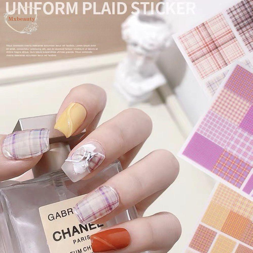 Mxbeauty Seragam Kotak-Kotak Stiker Kuku Tahan Air High-end Kuku Kecantikan Gaya Jepang DIY Kuku Decals Nail Art Watermarks