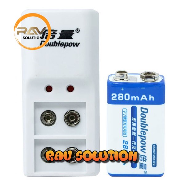 DOUBLEPOW Charger Baterai 2 slot for 9V with 1 PCS 9V Battery 280mAh - SET A RAV SOLUTION