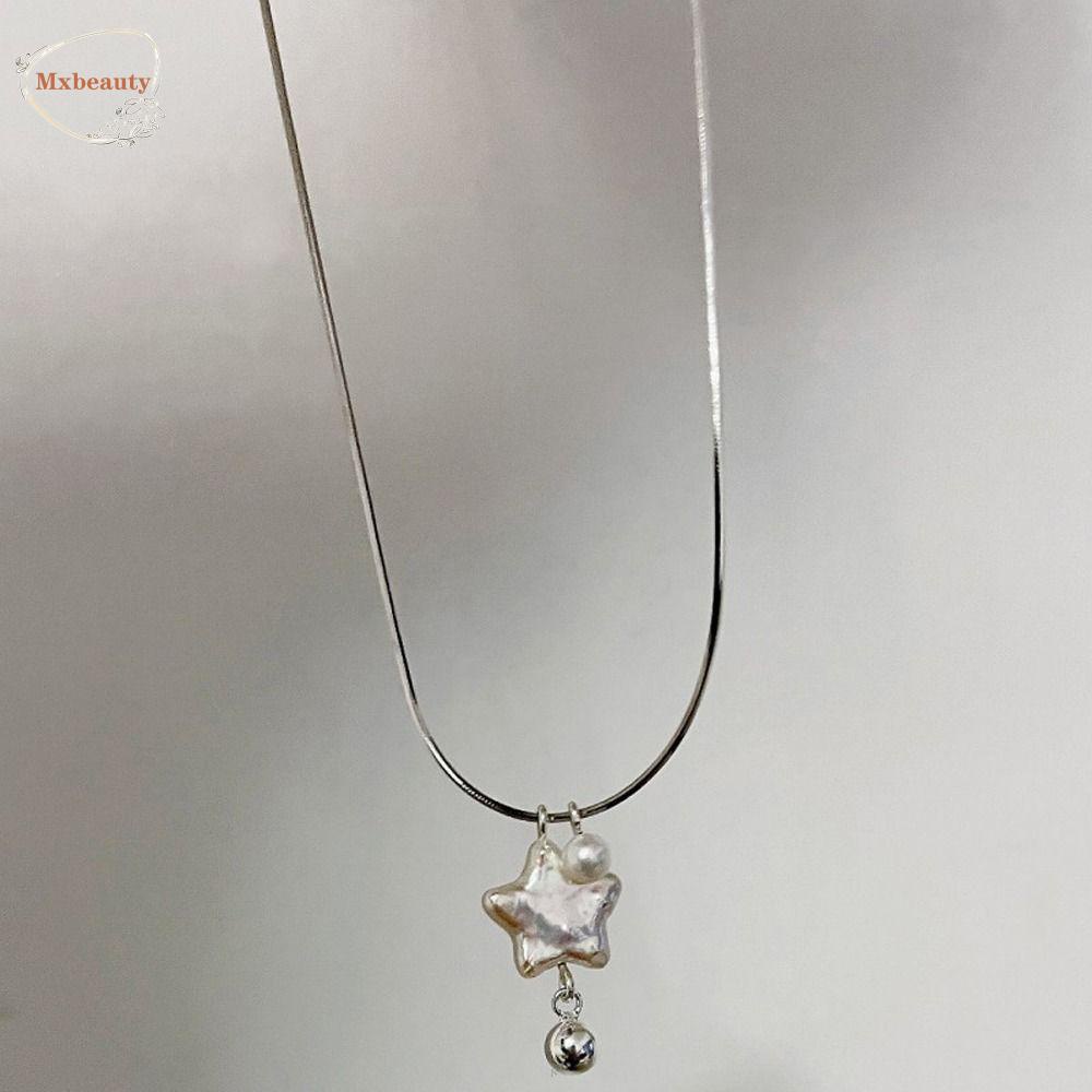 Mxbeauty Wanita Y2k Kalung Indah Halus Sederhana Rantai Klavikula Bintang Pentagram Liontin Niche Desain Manik-Manik Baja Titanium Gadis Choker