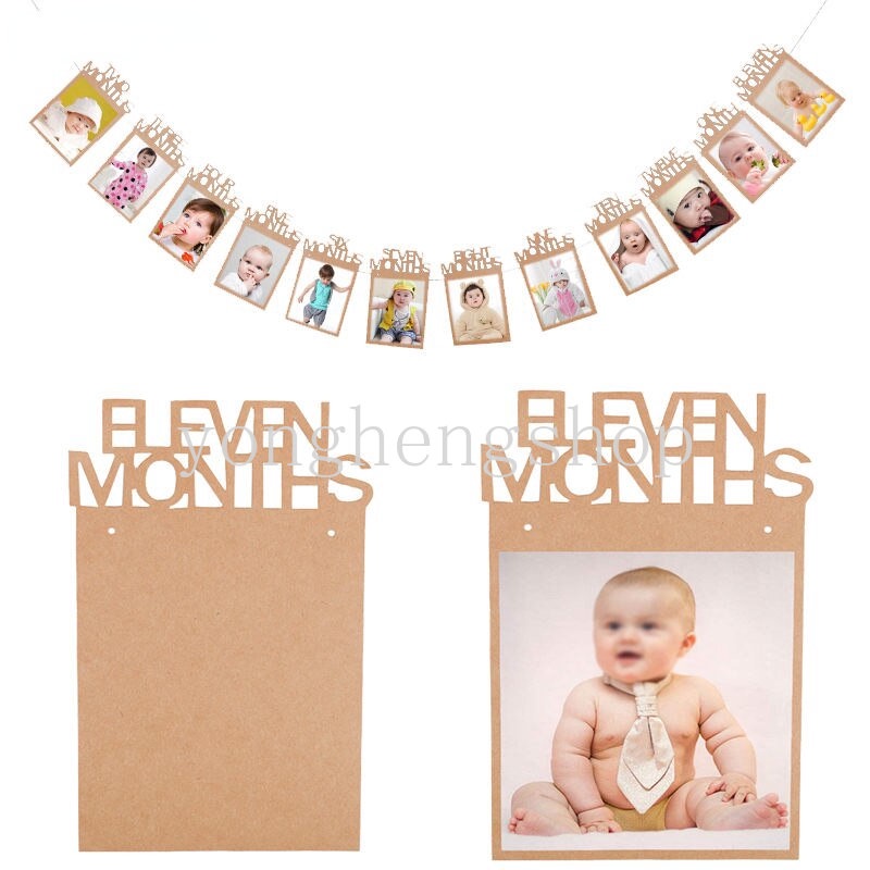 Baby's 1st Birthday Party Hiasan Dinding 12bulan Bingkai Foto Bunting Garland DIY Foto Banner Tarik Bendera Baby Shower Perlengkapan Dekorasi