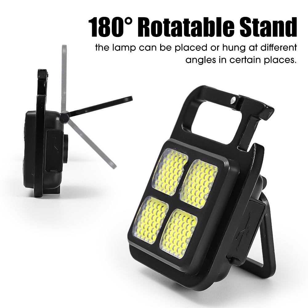 [Unggulan] Tipe-c Pengisian Senter LED COB Pencahayaan Kuat Gantungan Kunci Cahaya USB Rechargeable Lampu Kerja Mini Pocket Torch Outdoor Camping Senter Genggam Searchlight