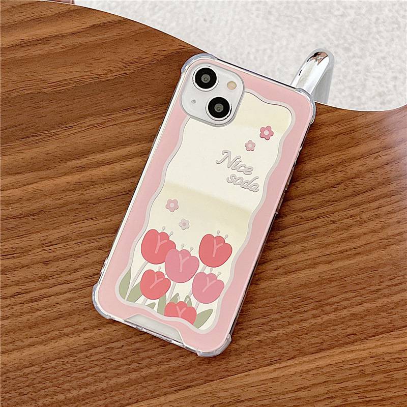 [Anti Jatuh Cermin] Pretty Makeup Silikon Soft Case IPhone 6S 7 8 Plus X XR XS Max IPhone 11 12 13 14 Pro Max 14 Plus 7+8+12 13 mini Wanita Cewek Pretty Nice Soda Bunga Tulip