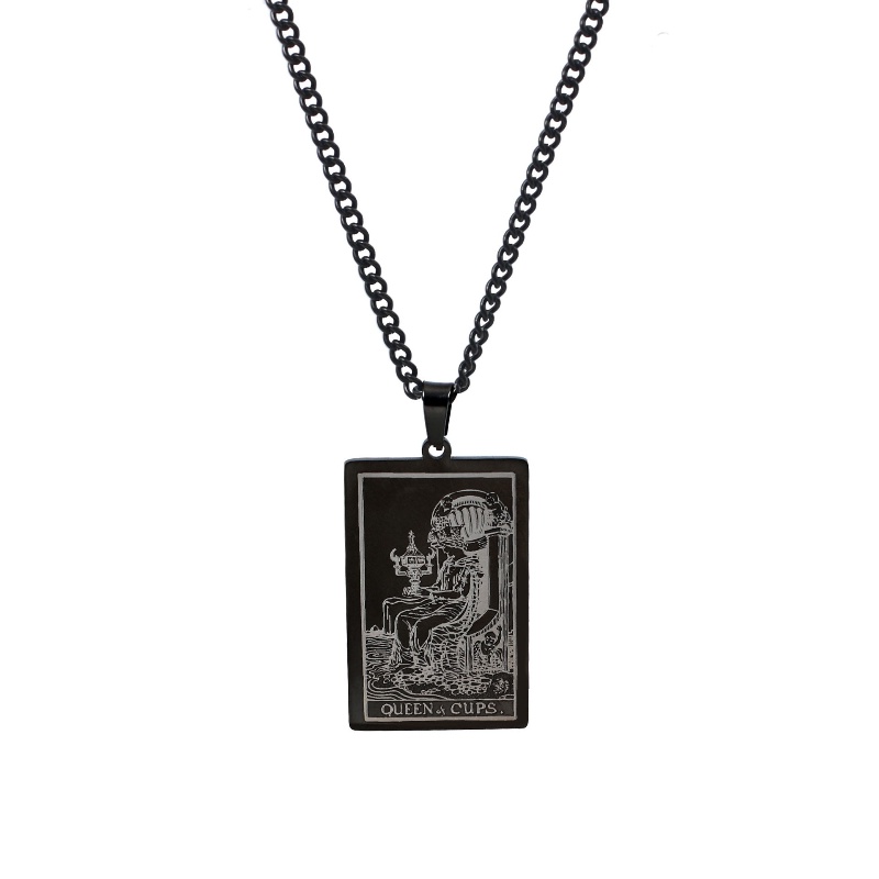 Z H Perhiasan Vintage Waite Tarot Grail Suci Ratu Liontin Fashion Pria Anti Karat Kalung Hip Hop Baja Titanium Aksesoris Pesta