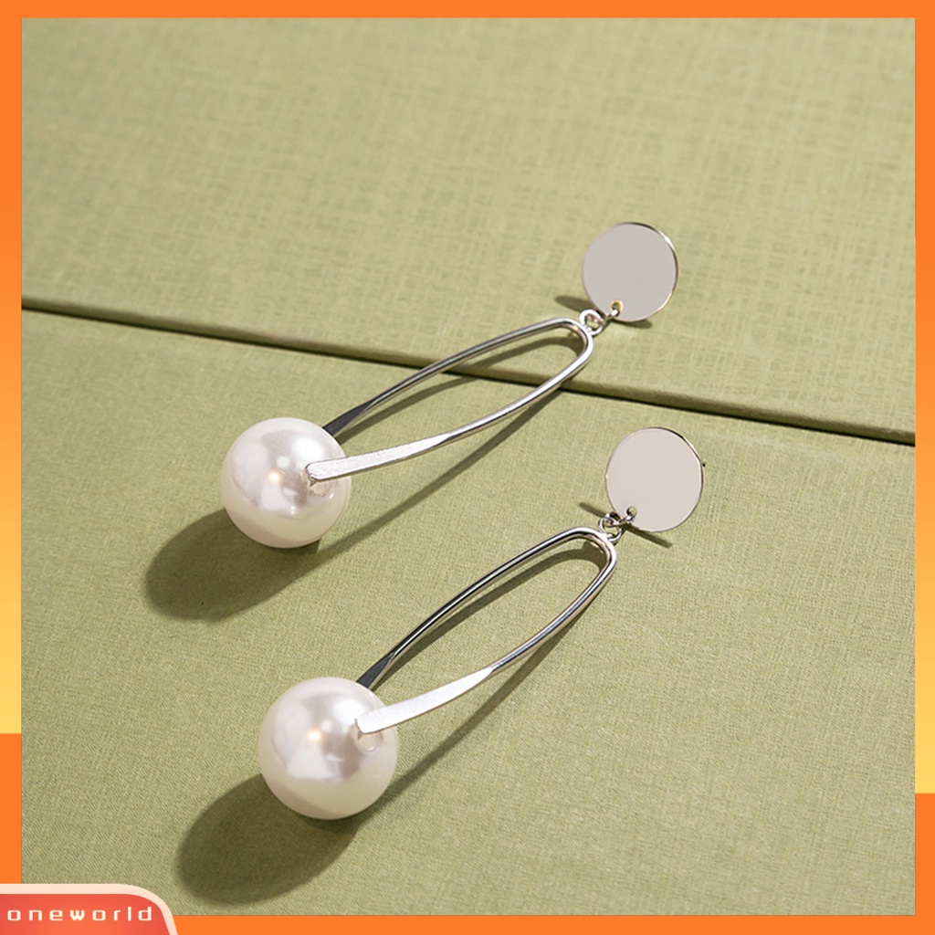 [EONE] 1pasang Drop Earrings Elegan Panjang Melubangi Halus Electroplating Hias Hadiah Hari Valentine Wanita Mutiara Imitasi Liontin Anting Perhiasan Pesta Untuk Pacar