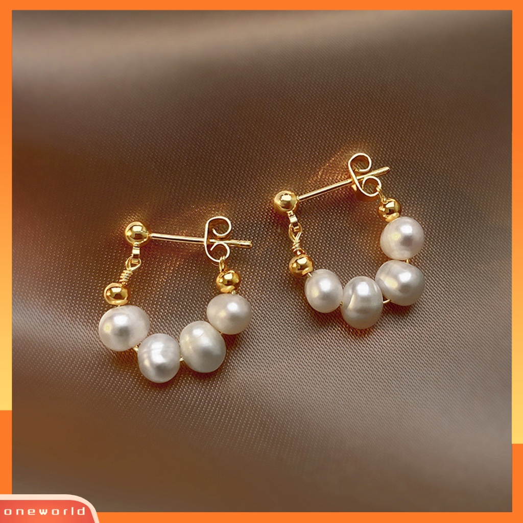 [EONE] 1pasang Ear Studs Vintage Elegan Manis Geometris Electroplating Dress Up Multi-wear Wanita Mutiara Imitasi Liontin Stud Earrings Perhiasan Untuk Pacaran