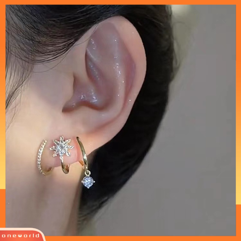 [EONE] 1pasang Ear Studs Claw 3baris Elegan Temperamen Emas Hadiah Hypoallergenic Bling Berlian Imitasi Bintang Wanita Anting Fashion Perhiasan