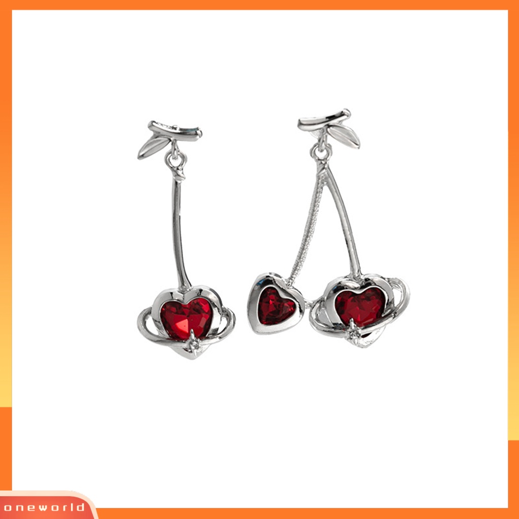 [EONE] 1pasang Liontin Anting Asimetris Geometris Splicing Fashion Cinta Hati Merah Berlian Imitasi Ear Studs Perhiasan Aksesori