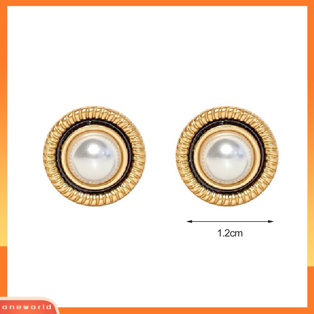 [EONE] 1pasang Ear Studs Vintage Elegan Temperamen Putaran Cahaya Mewah Hias Hadiah Wanita Mutiara Imitasi Stud Earrings Perhiasan Aksesoris Populer