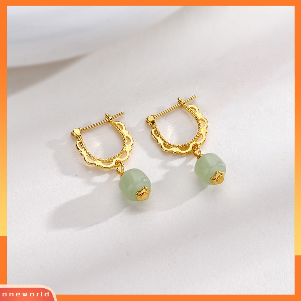 [EONE] 1pc Menjuntai Anting Gaya China Warna Emas Elegan Peri Hadiah Hypoallergenic Retro Faux Hetian Jade Drop Earring Perhiasan Aksesoris