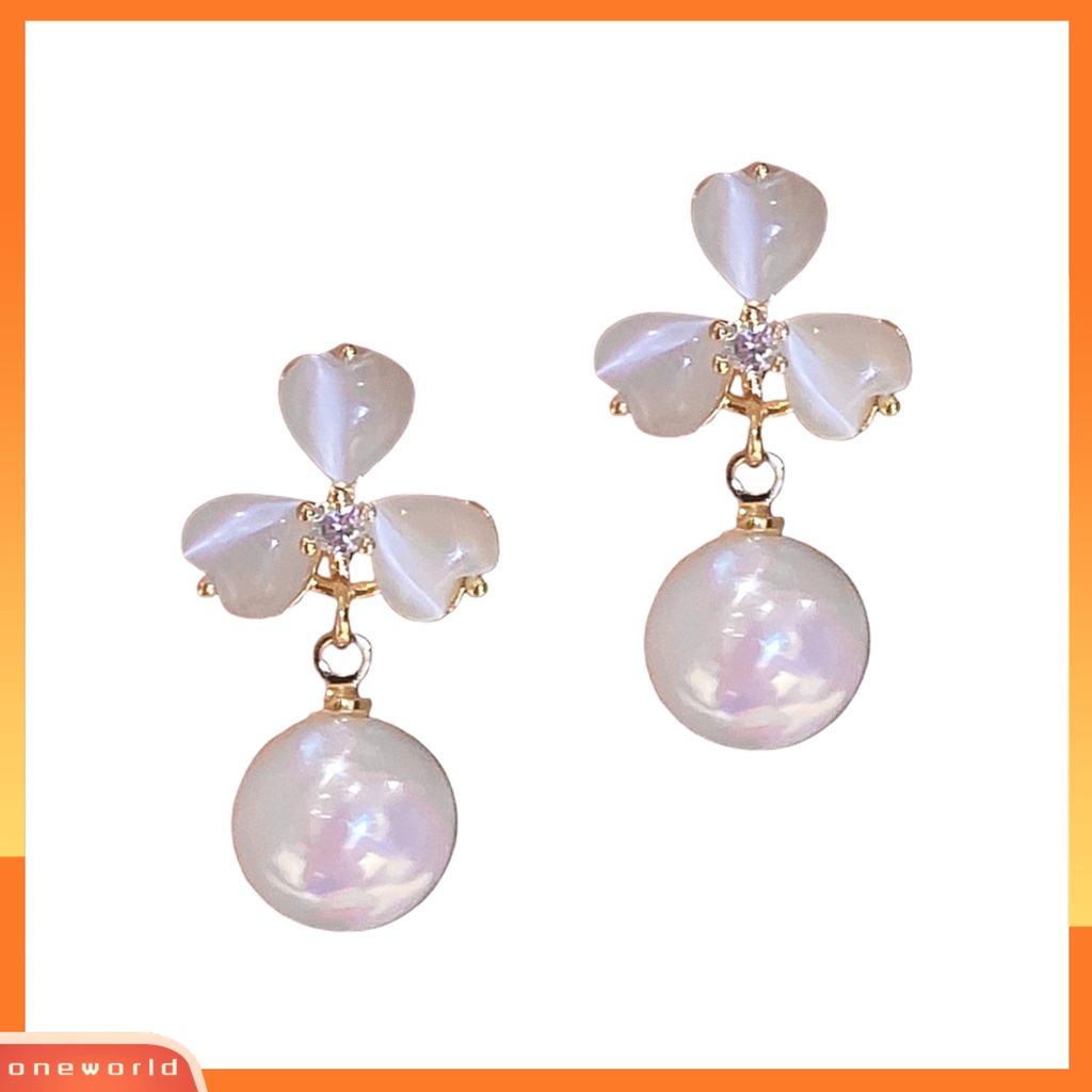 [EONE] 1pasang Anting Stud Dainty Elegan Temperamen Gaya Perancis Mutiara Imitasi Opal Bunga Wanita Drop Earrings Perhiasan Aksesoris