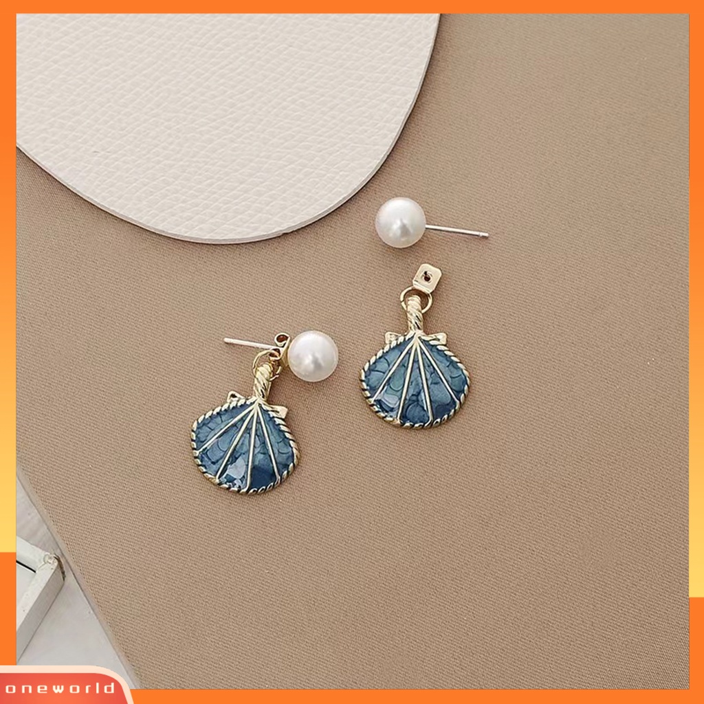 [EONE] 1pasang Anting Wanita Minimalis Desain Unik Ringan Mewah Elegan Temperamen Pakaian Sehari-Hari Paduan Mutiara Imitasi Kerang Menjuntai Anting-Anting Aksesoris Pesta