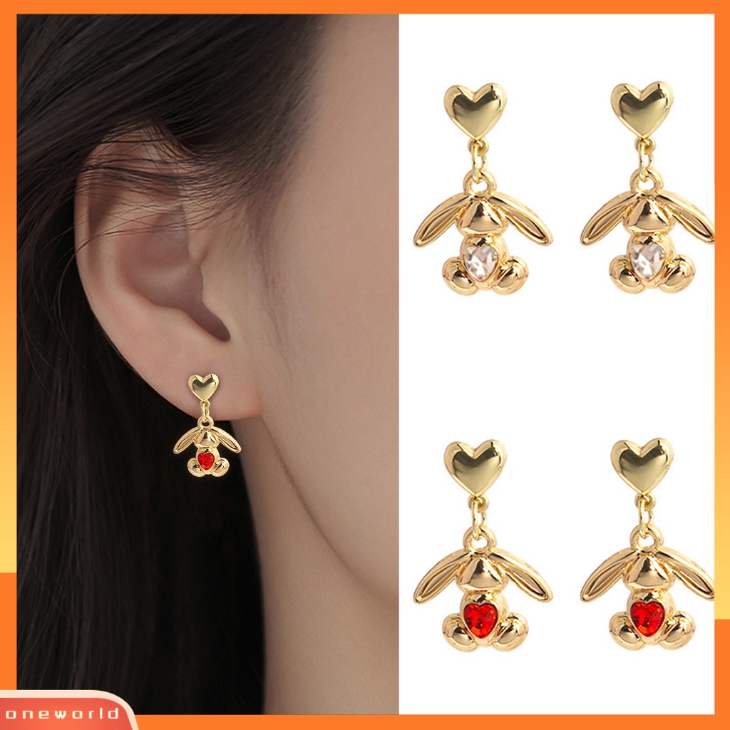 [EONE] 1pasang Ladies Earrings Indah Halus Kompak Ringan Mewah Kepribadian Pakaian Sehari-Hari Paduan Kelinci Bertelinga Besar Dengan Zirconia Women Earrings Aksesoris Pesta