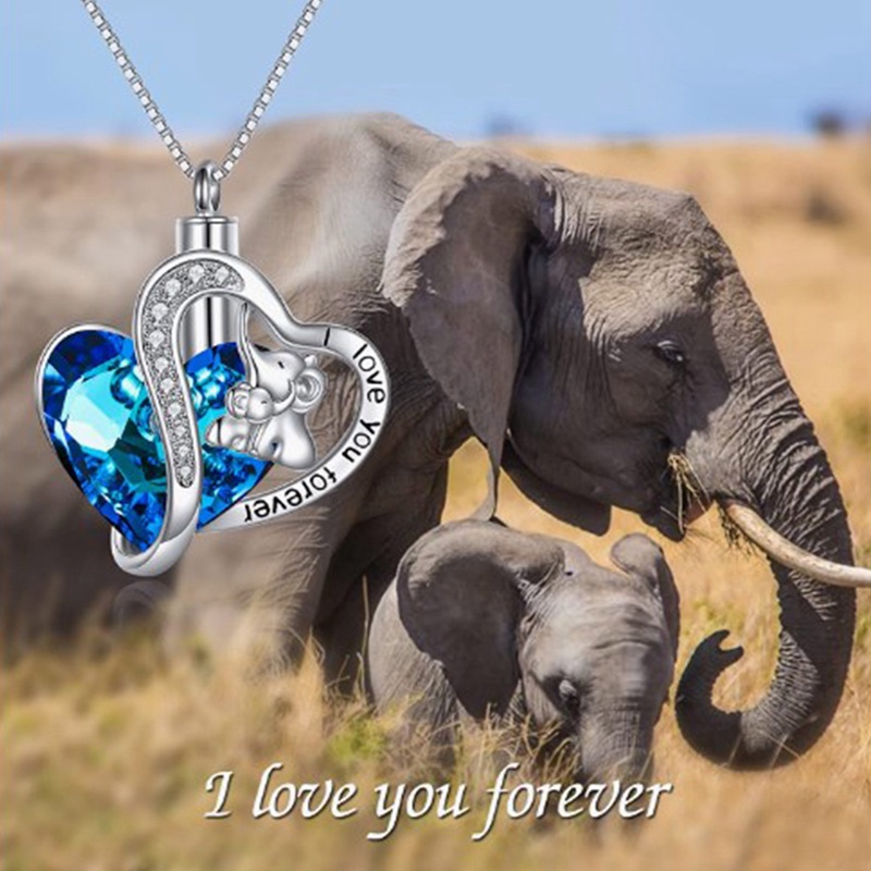 Kalung Guci Gajah Untuk Abu Dengan Liontin Hati Kristal Cremation Perhiasan Wanita