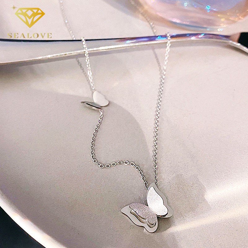 Kalung Titanium Wanita Anti Karat Kupu-kupu 18k Emas Aksesoris Fashion Korean Style COD