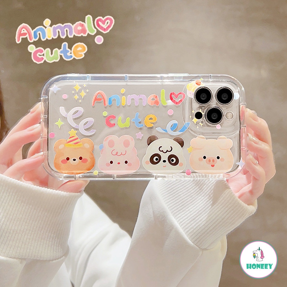 IPHONE Kawaii Animal Pesta Ulang Tahun Beruang Art Casing Ponsel Transparan Untuk Iphone14 13 12 11 Pro Max14 Plus Case Kartun Lucu Soft Cover