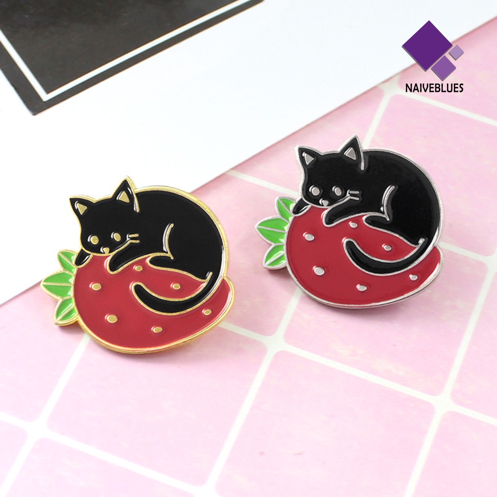 &lt; Naiveblues &gt; Wanita Lucu Kartun Liter Kucing Strawberry Enamel Pin Kerah Lencana