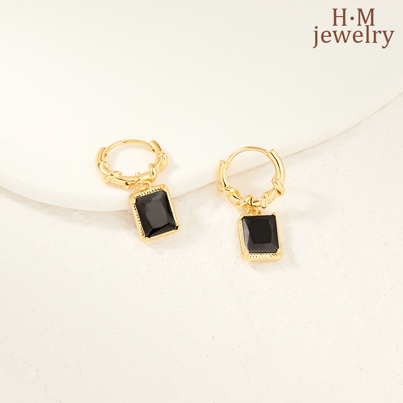 S925 Perak Retro Hitam AAA Zirkon Anting Bermutu Tinggi Cahaya Mewah Temperamen Anting
