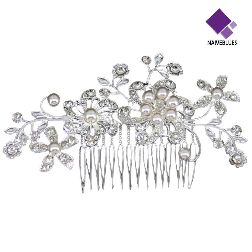 &lt; Naiveblues &gt; Wanita Pernikahan Bunga Berlian Imitasi Mutiara Imitasi Rambut Bridal Rambut Sisir