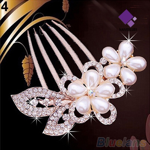&lt; Naiveblues &gt; Pernikahan Pengantin Berlian Imitasi Mutiara Imitasi Jepit Rambut Bunga Hair Clip Comb