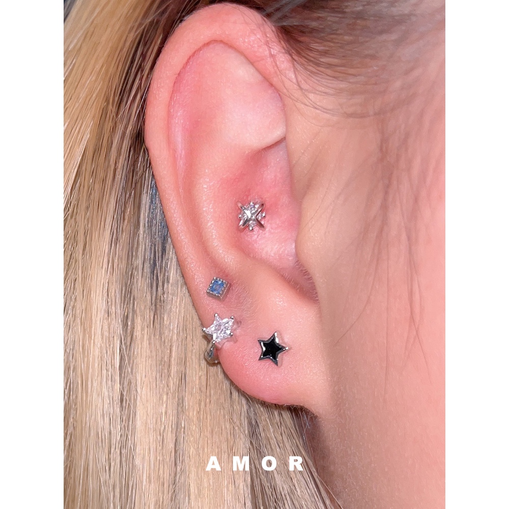 Anting Bintang Ear Stud Ear Buckle Anting Hitam Dan Putih