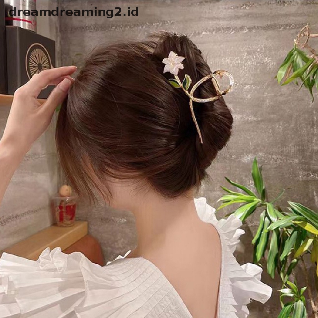 (dream) Baru Wanita Logam Cakar Rambut Elegan Emas Bunga Rambut Klip Jepit Kepiting Ikat Kepala Ponytail Klip Hiasan Kepala Aksesoris Rambut//