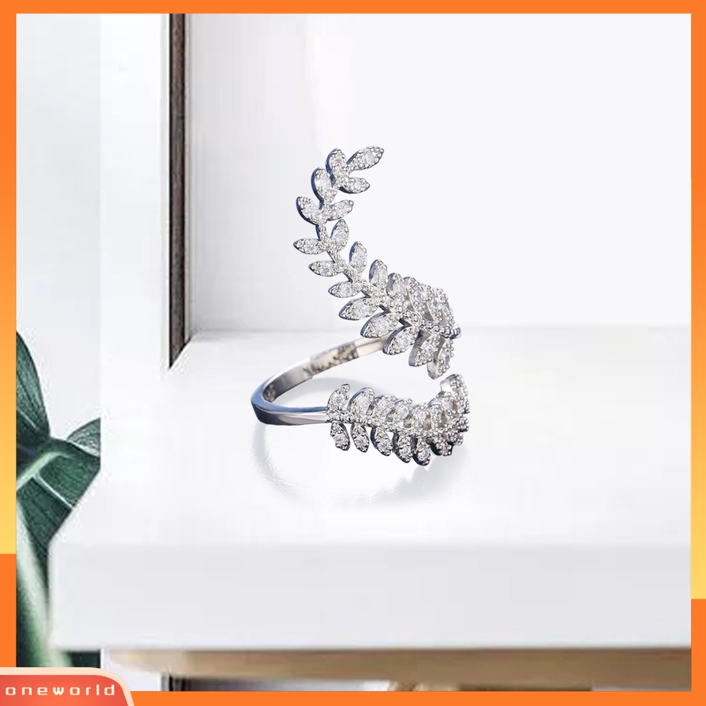 [EONE] Knuckle Ring Warna Silver Anggun Pembukaan Bentuk Daun Adjustable Pernikahan Jari Cincin Hadiah