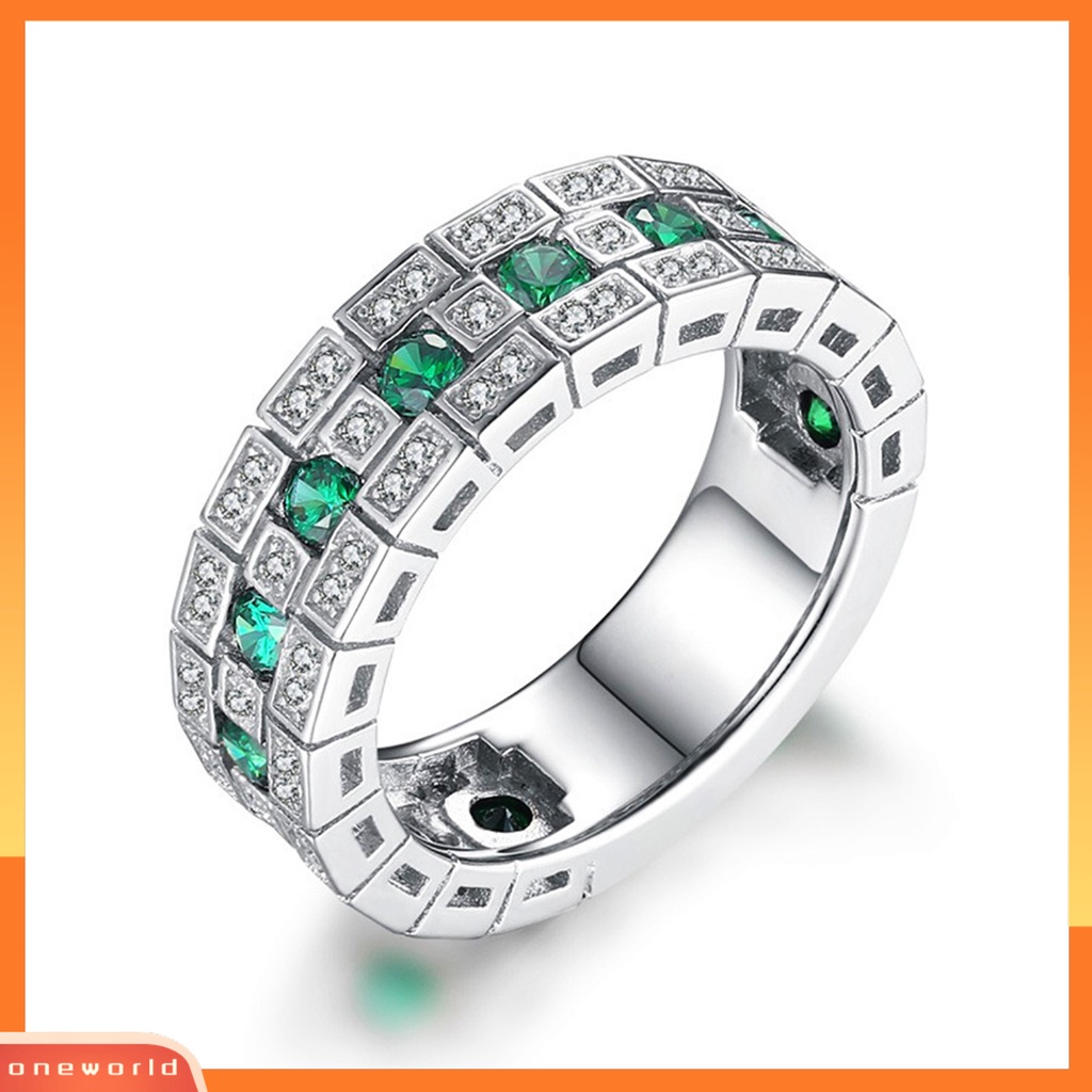 [EONE] Cincin Jari Bulat Lebar Perhiasan Bersinar Hijau Cincin Permata Imitasi Untuk Pesta Pernikahan Perjamuan Prom