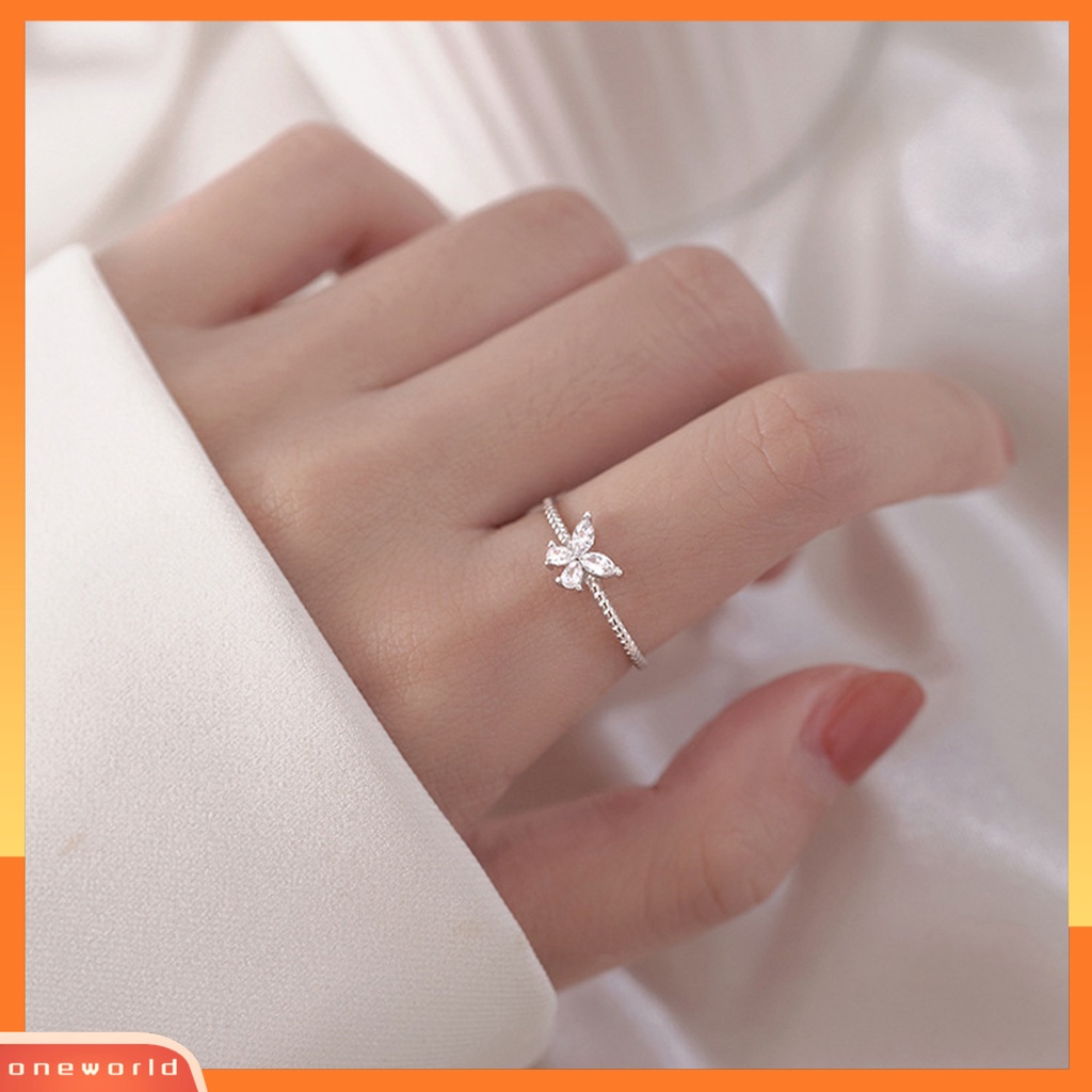 [EONE] Wanita Cincin Berlian Imitasi Mengkilap Eye-catching All-match Open Adjustable Perhiasan Hadiah Anti Luntur Wanita Butterfly Finger Ring Aksesoris Fashion Untuk Pacaran