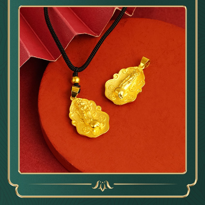 Goldkingdom Fashion Perhiasan 24K Bangkok Aksesoris Ready Stock Satu Daun Berani Kalung Maitreya Buddha Liontin Adjustable Tali Hitam Wanita Pria