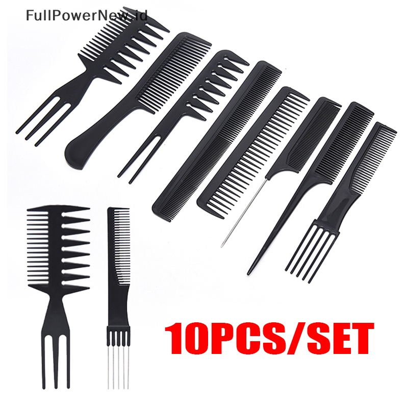 Power 10Pcs Styling Rambut Sisir Hitam Set Salon Profesional Anti-Statis Barbers Combs ID