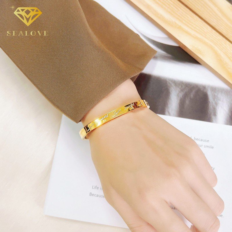 Gelang titanium Wanita Anti Karat Huruf Love Forever Cantik Bangle Emas 18K Aksesoris Mewah Korean Style COD