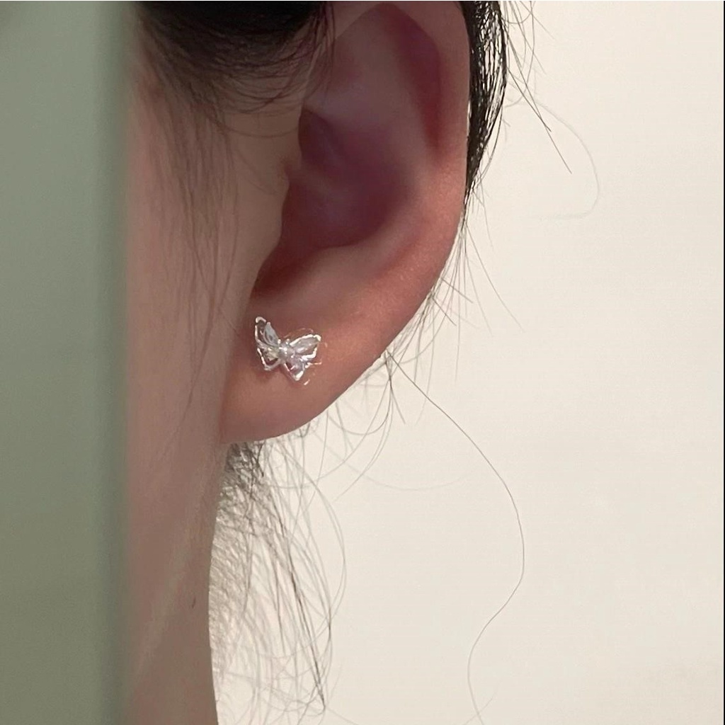 Anting Kupu-Kupu Kristal Warna-Warni Untuk Wanita Silver Stud Earring Perhiasan Aksesoris