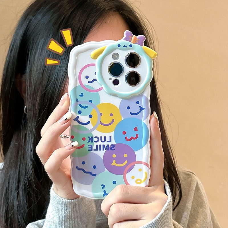 【Lamb Style】Lucky Smile Soft TPU Case HP iP iPhone 11 12 13 14 Pro Max 7 8 + Plus SE 2020 X XS XR Max Girl Woman FTD Casing Apple