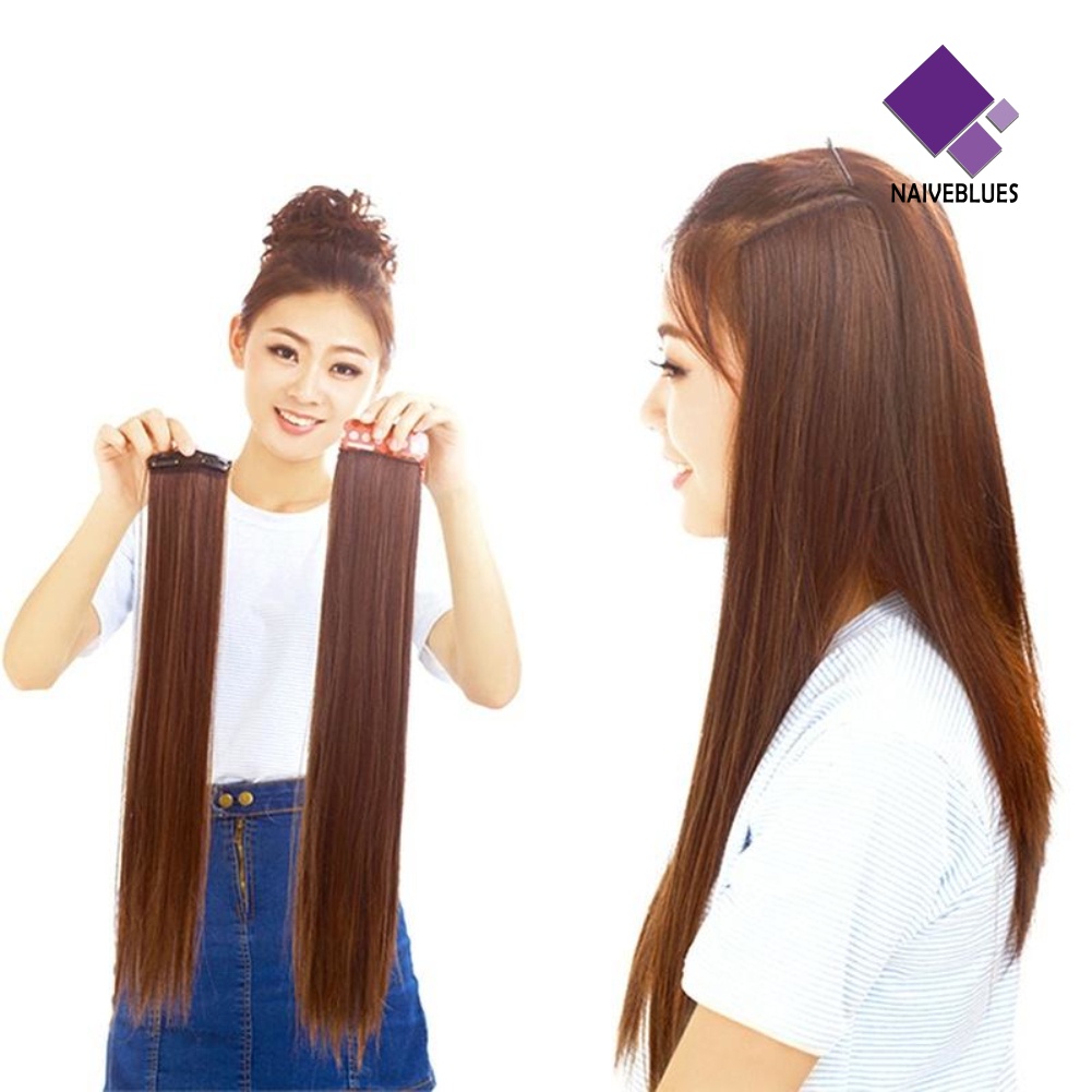 &lt; Naiveblues &gt; Wanita Tahan Lama 2klip Lurus Panjang Rambut Ekstensi Pesta Sopak Hadiah