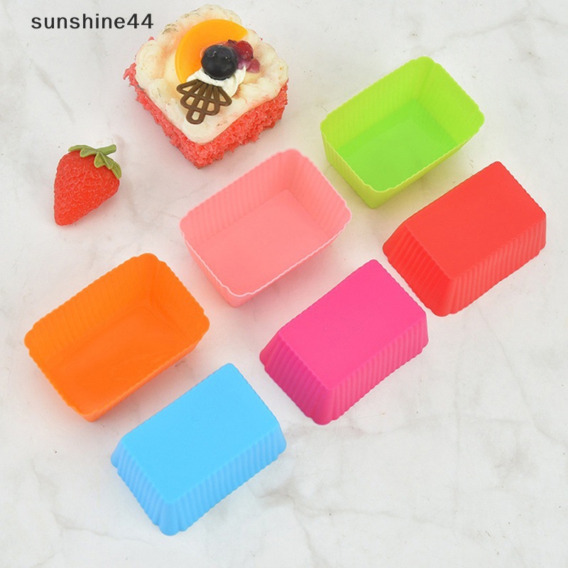 Sunshine 6PCS Cetakan Kue Persegi Panjang Silikon Lembut Muffin Cupcake Liner Bake Cup Mold ID